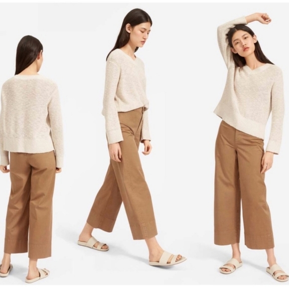 Everlane Tops - Everlane Oatmeal Cotton Linen Vneck Pullover Sweater Sz M